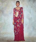 Crimson Red Jaal Print Crop Top Set