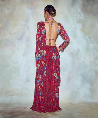Crimson Red Jaal Print Crop Top Set 4