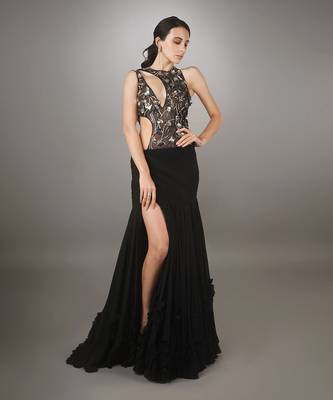 Black Sheer Cut Out  Gown 1