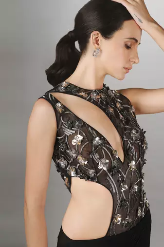 Black Sheer Cut Out  Gown