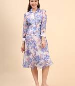 White Printed Chiffon Dress