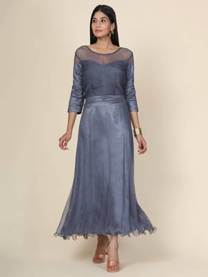 Grey Drape Net Gown 1