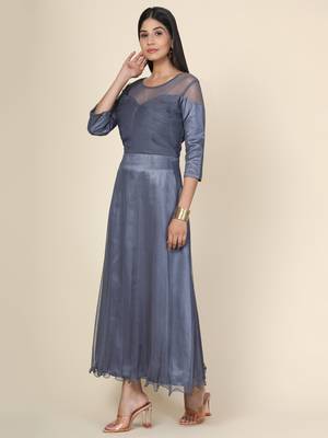 Grey Drape Net Gown 2