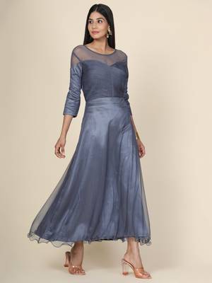 Grey Drape Net Gown 3