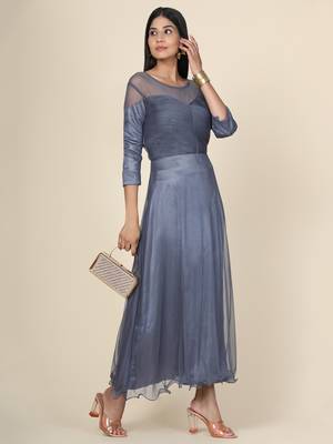 Grey Drape Net Gown 4