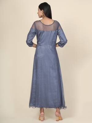Grey Drape Net Gown 5