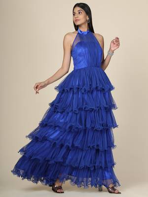 Blue Ruffle Net Gown 1
