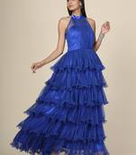 Blue Ruffle Net Gown