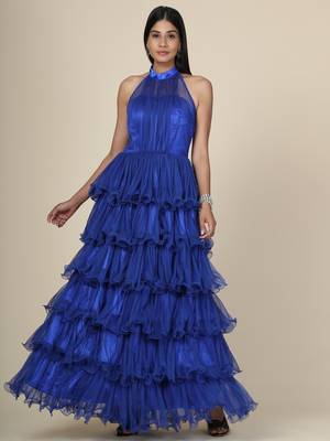 Blue Ruffle Net Gown 3