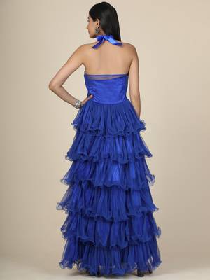 Blue Ruffle Net Gown 5