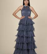 Grey Ruffle Net Gown