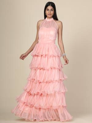 Pink Ruffle Net Gown 1
