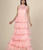 Pink Ruffle Net Gown