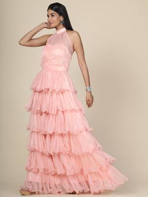 Pink Ruffle Net Gown 3