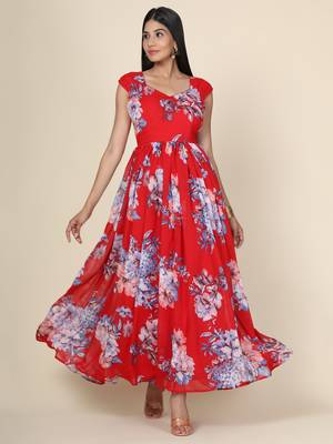 Red Floral Georgette Gown 1