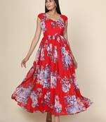 Red Floral Georgette Gown