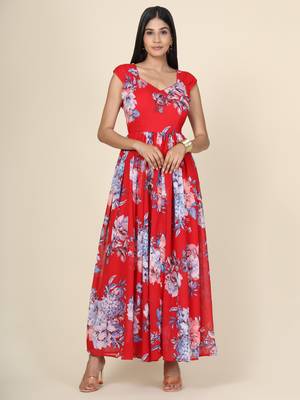 Red Floral Georgette Gown 2