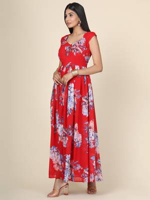 Red Floral Georgette Gown 3