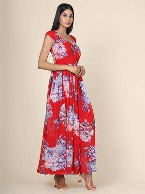 Red Floral Georgette Gown 4