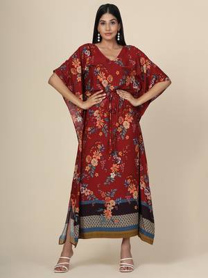Maroon Floral Rayon Kaftan 1