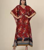 Maroon Floral Rayon Kaftan