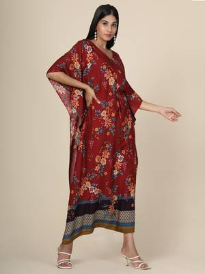 Maroon Floral Rayon Kaftan 2