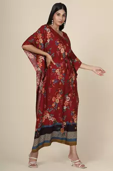 Maroon Floral Rayon Kaftan