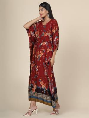 Maroon Floral Rayon Kaftan 3