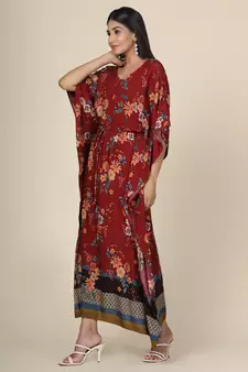 Maroon Floral Rayon Kaftan