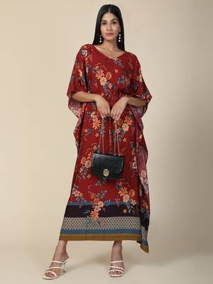 Maroon Floral Rayon Kaftan 4