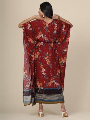 Maroon Floral Rayon Kaftan 5