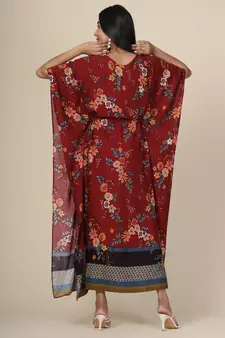 Maroon Floral Rayon Kaftan