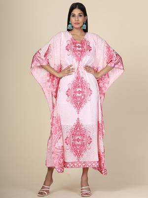Pink Geometric Georgette Kaftan 1