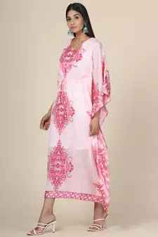 Pink Geometric Georgette Kaftan