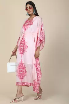 Pink Geometric Georgette Kaftan