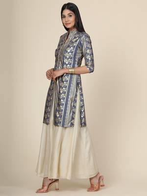Grey Foil Cotton Kurti 3