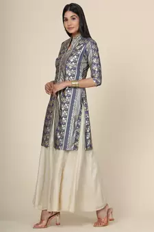 Grey Foil Cotton Kurti