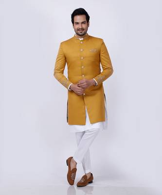 Yellow Embroidered Sherwani Set 1