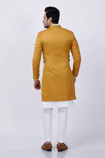 Yellow Embroidered Sherwani Set
