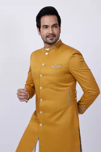 Yellow Embroidered Sherwani Set