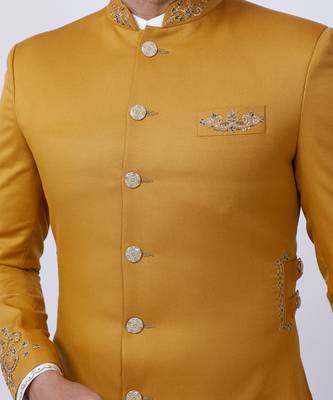 Yellow Embroidered Sherwani Set 4