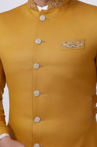 Yellow Embroidered Sherwani Set