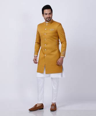 Yellow Embroidered Sherwani Set 5