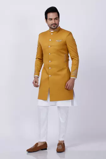Yellow Embroidered Sherwani Set
