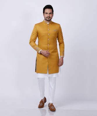 Yellow Embroidered Sherwani Set 6