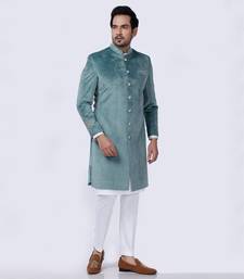 Velveteen Pista Embroidered Sherwani Set