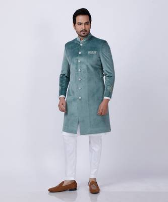 Velveteen Pista Embroidered Sherwani Set 1