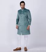 Velveteen Pista Embroidered Sherwani Set