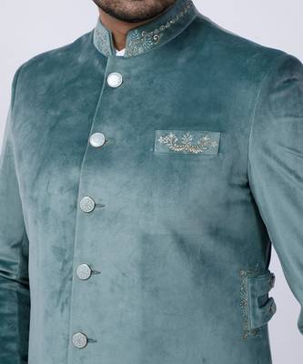Velveteen Pista Embroidered Sherwani Set 3