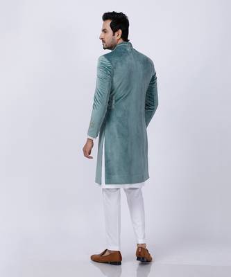Velveteen Pista Embroidered Sherwani Set 5